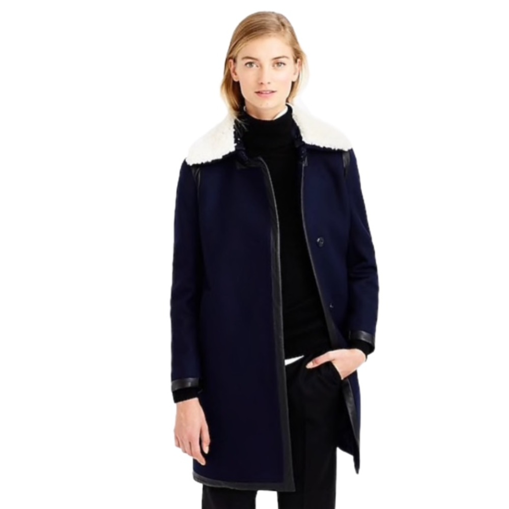 J. Crew collection shearling collar pea swing coat